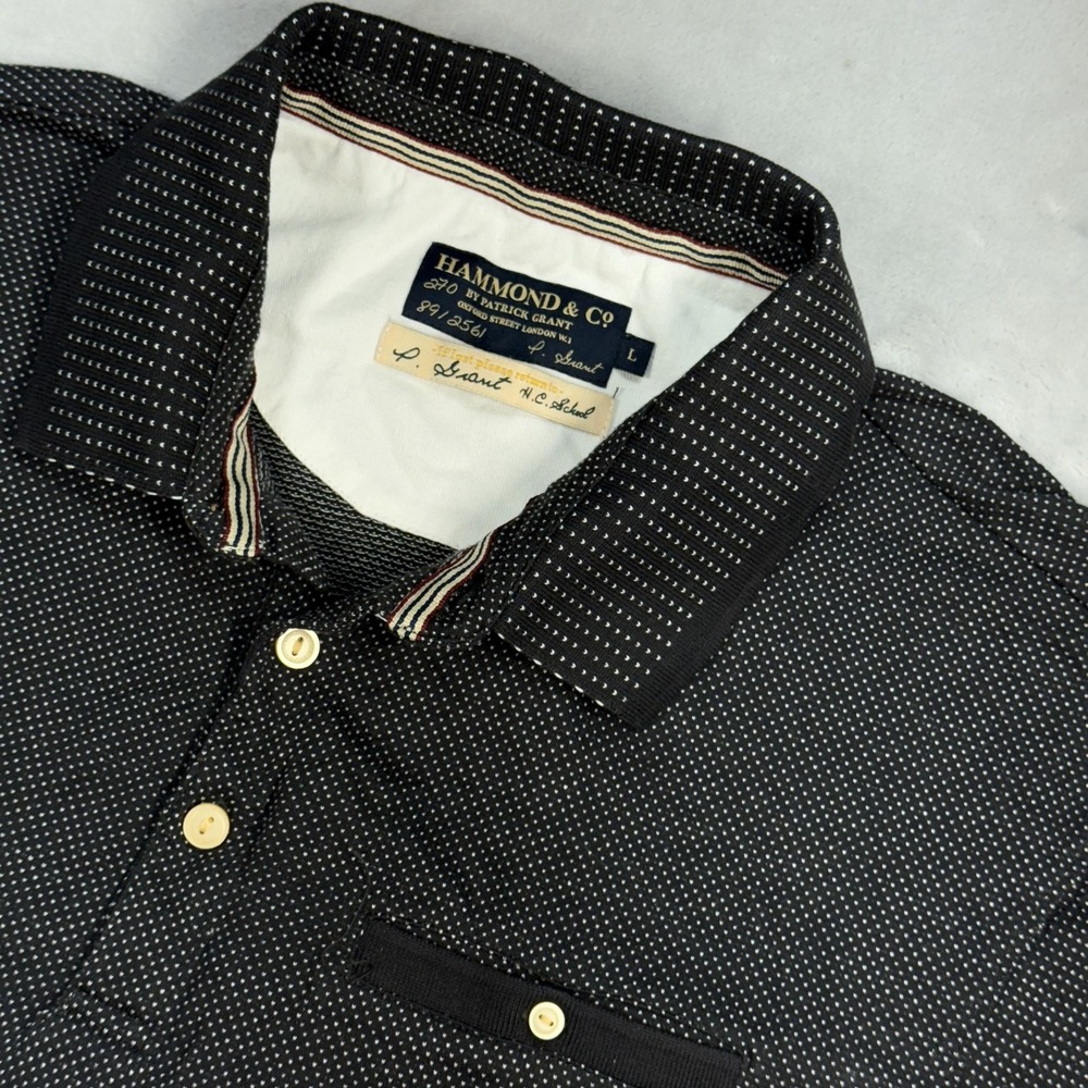 Hammond & Co Patrick Grant Polo Mens‎ Large Black Micro Dot Short Sleeve Shirt